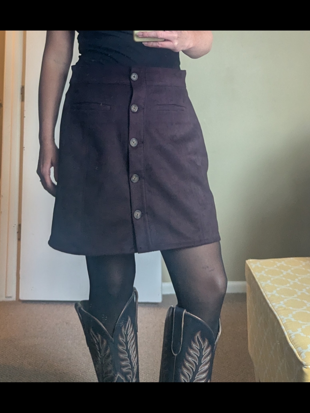 Maurices Button-Front Mini Skirt in Deep Plum, Velour Feel